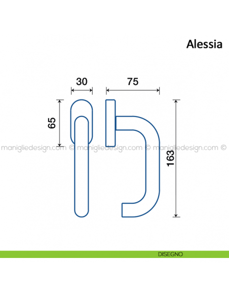 Maniglia per finestra martellina DK Alessia Frascio in acciaio inox disegno