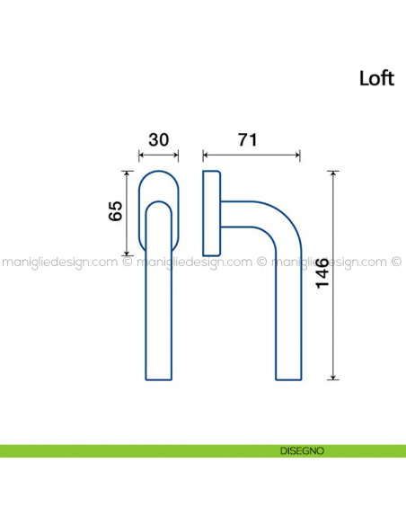 Maniglia per finestra martellina DK Loft Frascio in acciaio inox disegno