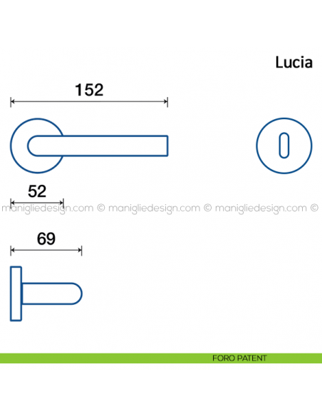 Maniglia per porta Lucia Frascio in acciaio inox foro patent
