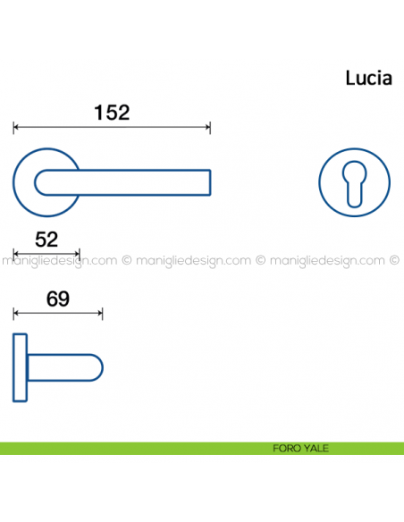 Maniglia per porta Lucia Frascio in acciaio inox foro yale