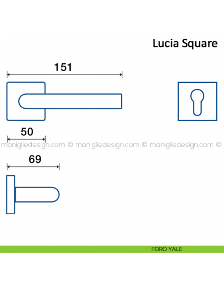 Maniglia per porta Lucia Square Frascio in acciaio inox foro yale