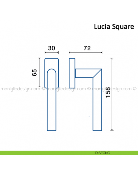 Maniglia per finestra martellina DK Lucia Square Frascio in acciaio inox disegno