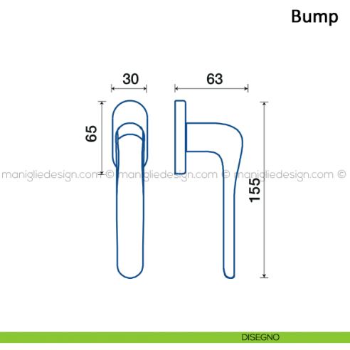 Maniglia per finestra martellina DK Bump Frascio disegno