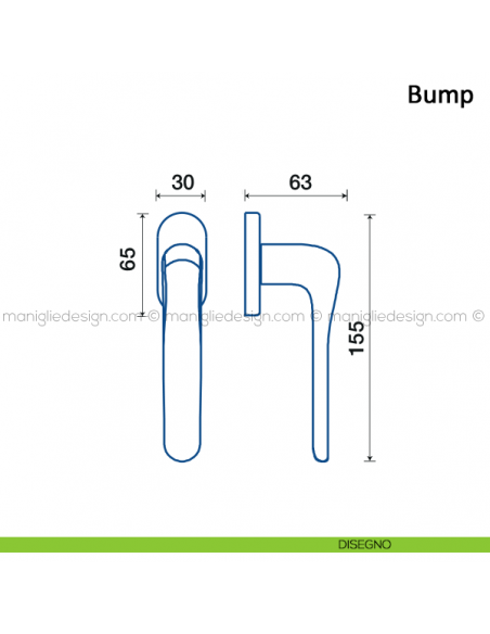 Maniglia per finestra martellina DK Bump Frascio disegno
