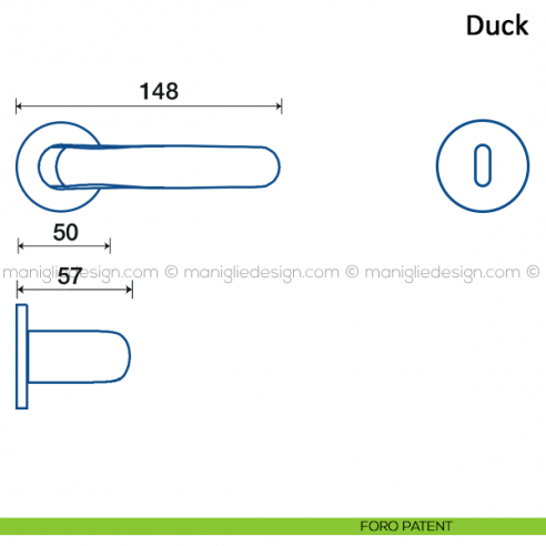 Maniglia per porta Duck Frascio con rosetta bassa foro patent