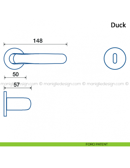 Maniglia per porta Duck Frascio con rosetta bassa foro patent