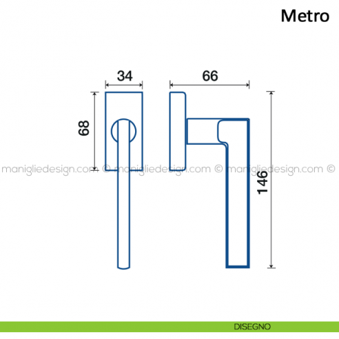 Maniglia per finestra martellina DK Metro Frascio disegno