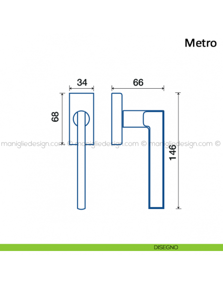 Maniglia per finestra martellina DK Metro Frascio disegno
