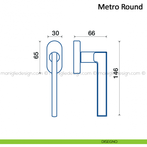 Maniglia per finestra martellina DK Metro Round Frascio disegno