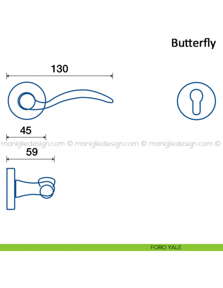 Maniglia per porta Butterfly Frascio foro yale