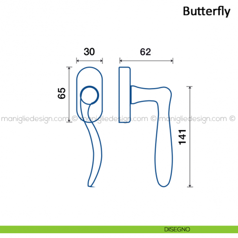 Maniglia per finestra martellina DK Butterfly Frascio disegno