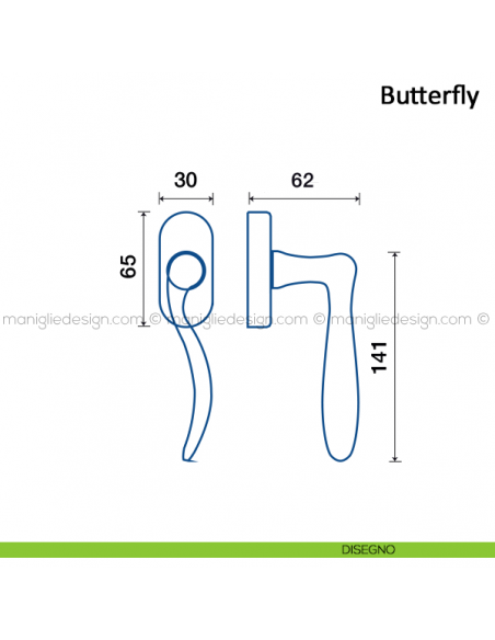 Maniglia per finestra martellina DK Butterfly Frascio disegno