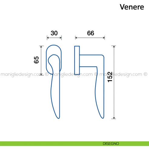 Maniglia per finestra martellina DK Venere Frascio disegno