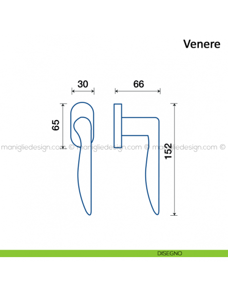 Maniglia per finestra martellina DK Venere Frascio disegno