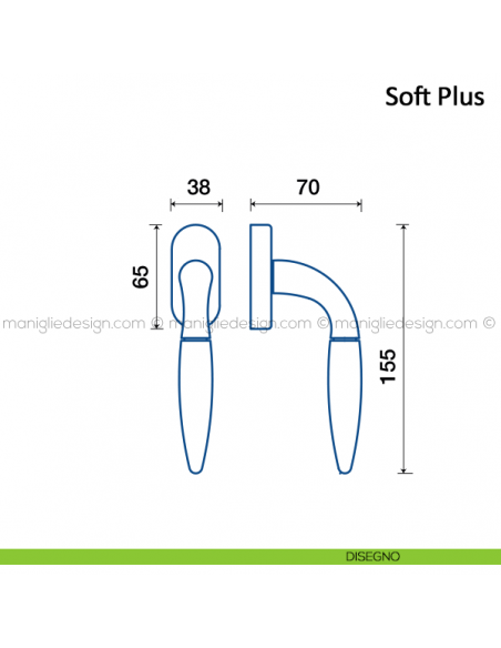 Maniglia per finestra martellina DK Soft Plus Frascio disegno