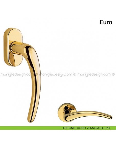 Maniglia per finestra martellina DK Euro Frascio ottone lucido verniciato