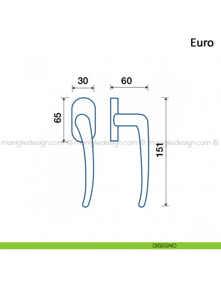 Maniglia per finestra martellina DK Euro Frascio disegno