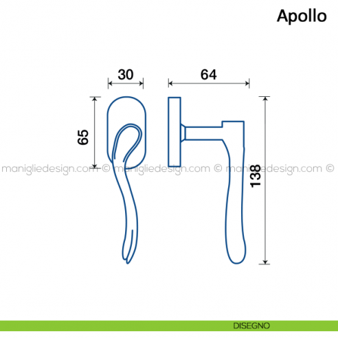 Maniglia per finestra martellina DK Apollo Frascio disegno