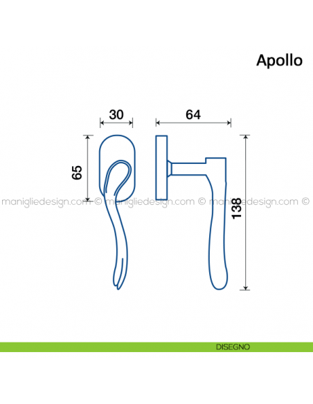 Maniglia per finestra martellina DK Apollo Frascio disegno