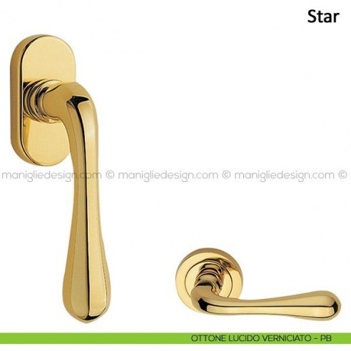 Maniglia per finestra martellina DK Star Frascio ottone lucido verniciato
