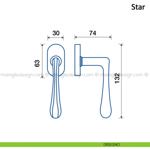 Maniglia per finestra martellina DK Star Frascio disegno