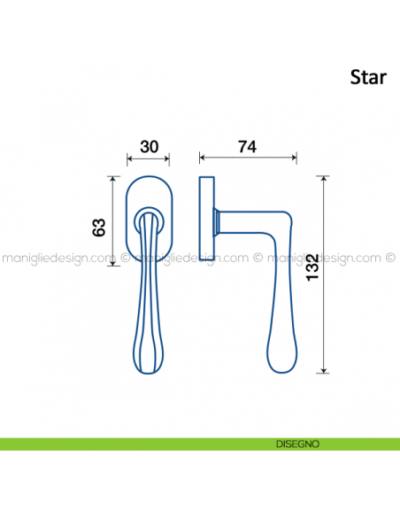 Maniglia per finestra martellina DK Star Frascio disegno