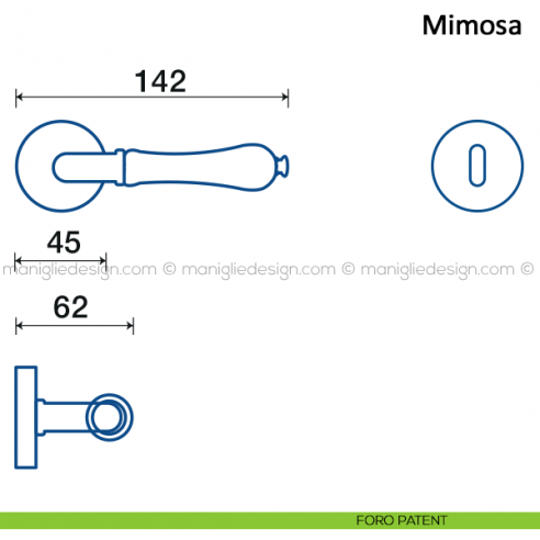 Maniglia in ceramica bianca per porta Mimosa Frascio foro patent
