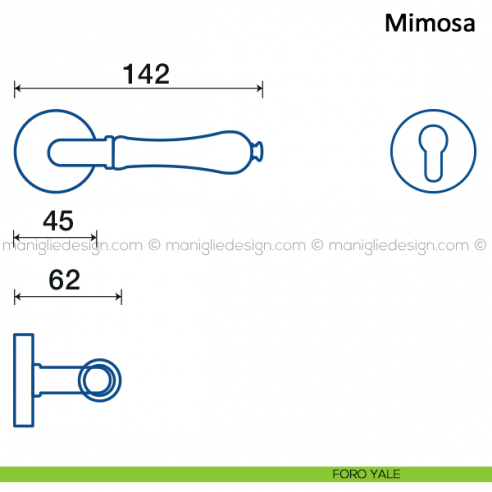 Maniglia in ceramica bianca per porta Mimosa Frascio foro yale