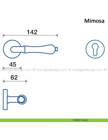 Maniglia in ceramica bianca per porta Mimosa Frascio foro yale