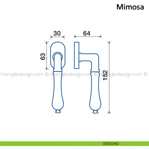 Maniglia in ceramica per finestra martellina DK Mimosa Frascio disegno