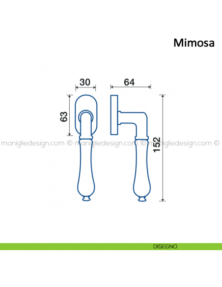 Maniglia in ceramica per finestra martellina DK Mimosa Frascio disegno