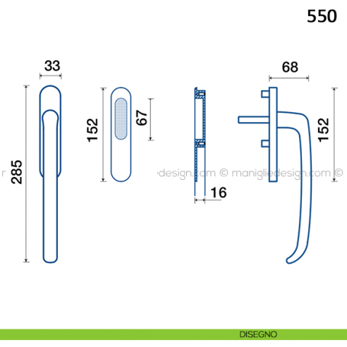 Maniglione per alzante scorrevole 550 Frascio disegno