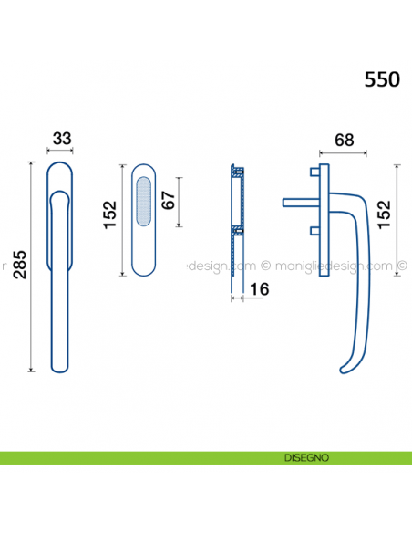 Maniglione per alzante scorrevole 550 Frascio disegno