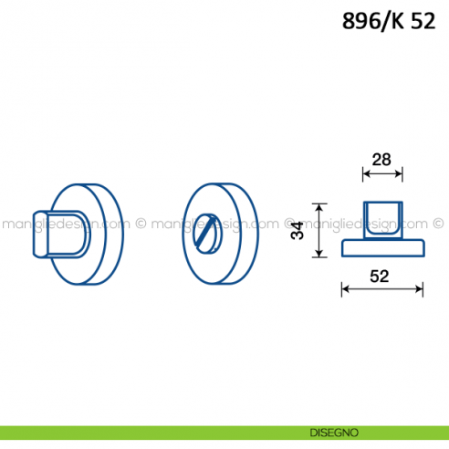 Nottolino per porta Frascio con rosetta ø52 mm 896/K 52 disegno
