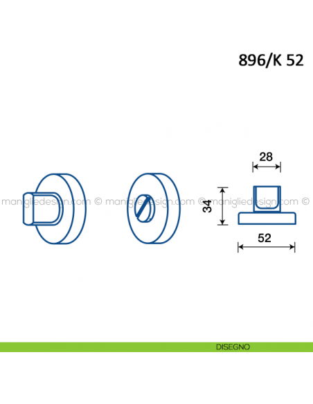 Nottolino per porta Frascio con rosetta ø52 mm 896/K 52 disegno