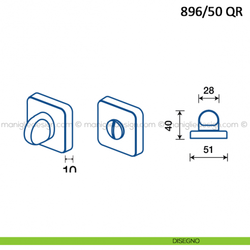 Nottolino per porta Frascio con rosetta quadrata 896/50 QR disegno