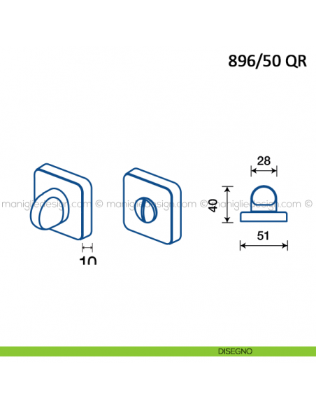 Nottolino per porta Frascio con rosetta quadrata 896/50 QR disegno