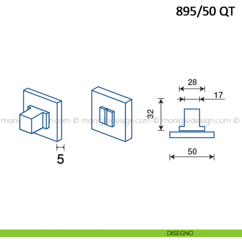 Nottolino per porta Frascio con rosetta quadrata bassa 895/50 QT disegno