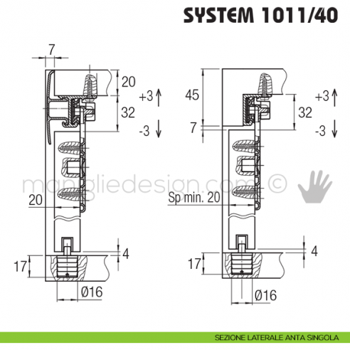 Sezione laterale anta singola Koblenz System 1011/40