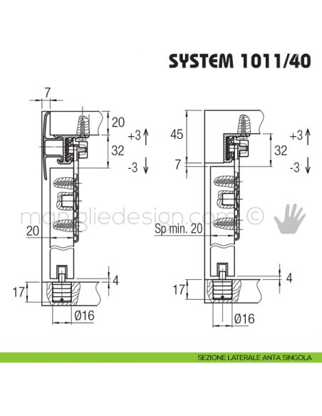 Sezione laterale anta singola Koblenz System 1011/40