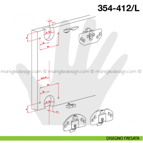 Kit scorribase medio legno Terno Scorrevoli 354-412/L disegno fresata