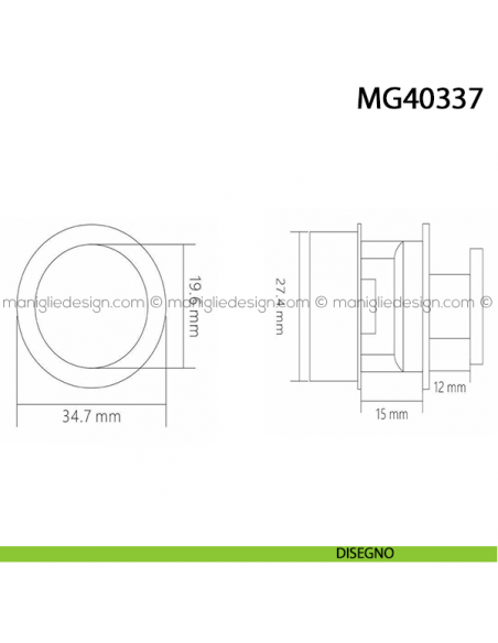 Pomolo pulsante tondo cromo lucido per mobile Metal Style disegno