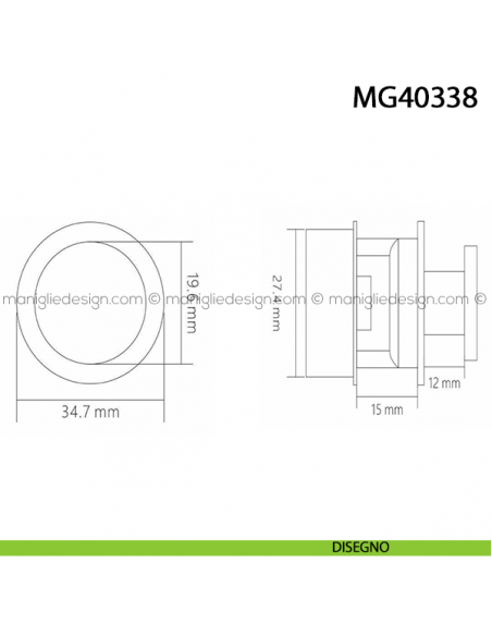 Pomolo pulsante tondo cromo opaco per mobile Metal Style disegno