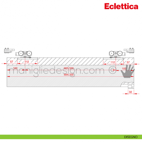 Sistema scorrevole per porta 120 kg Eclettica Terno Scorrevoli disegno