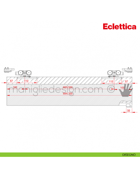 Sistema scorrevole per porta 120 kg Eclettica Terno Scorrevoli disegno