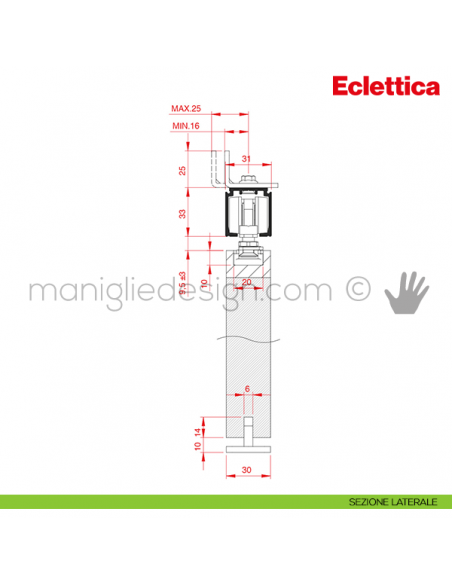 Sistema scorrevole per porta 120 kg Eclettica Terno Scorrevoli disegno sezione laterale
