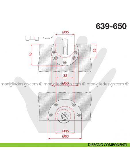 Guarnitura per sportello scorrevole Terno Scorrevoli 639-650 disegno componenti