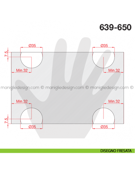 Guarnitura per sportello scorrevole Terno Scorrevoli 639-650 disegno fresata