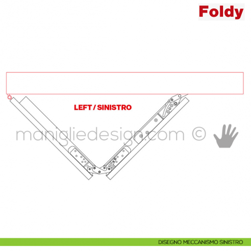 Sistema per porta a libro 30 kg Foldy Terno Scorrevoli disegno sinistro