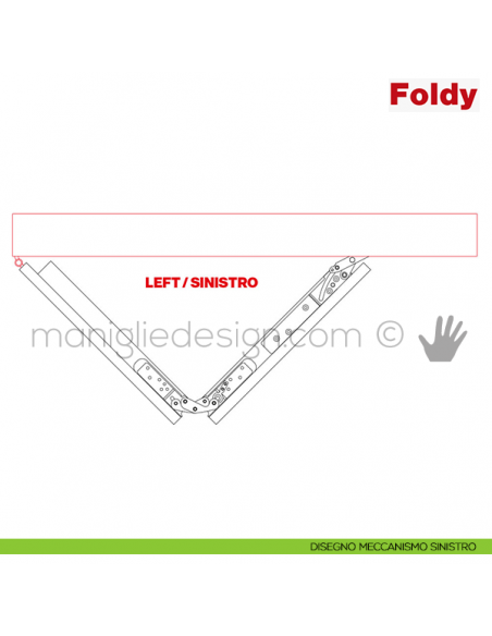 Sistema per porta a libro 30 kg Foldy Terno Scorrevoli disegno sinistro